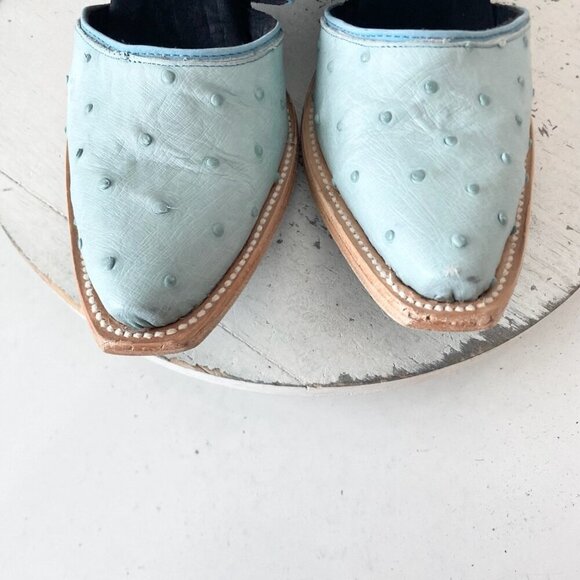 Lane Robin Mule Cowboy Boots Womens 8 Cowgirl Western Blue Ostrich Short Ankle - Picture 5 of 9